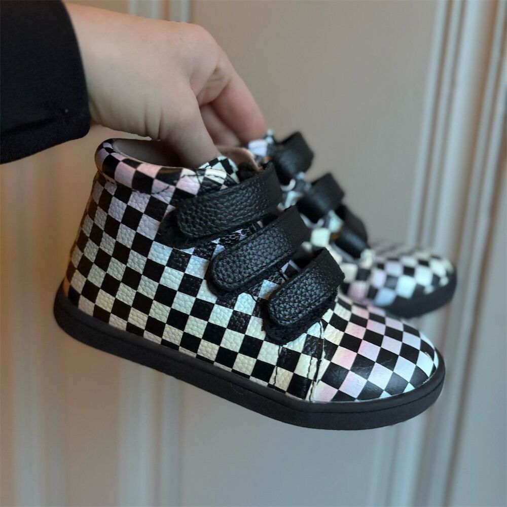 Fresh FEET Kids Checkered High-Top Sneakers Velcro Black & White 10C